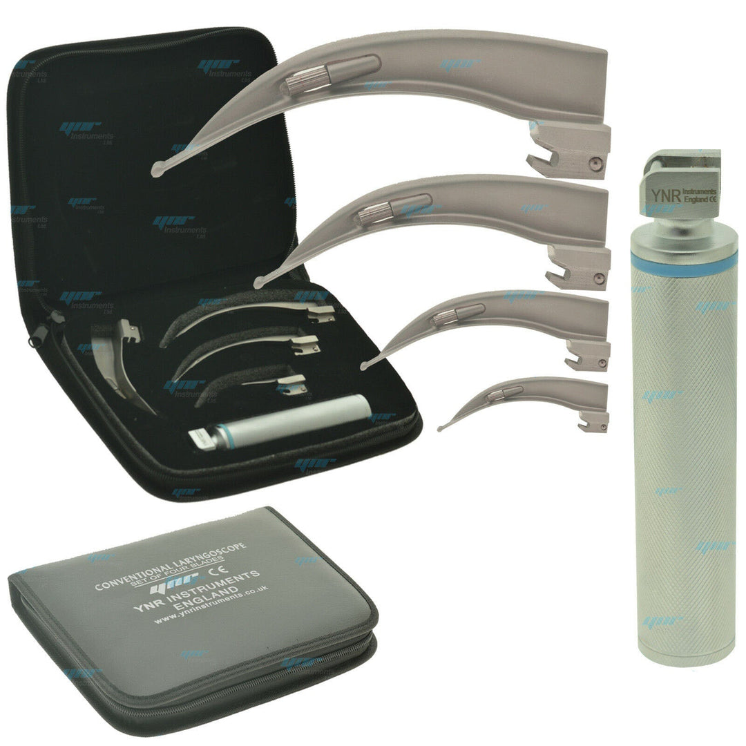 YNR Macintosh Conventional Laryngoscope Kit with Handle and Four Curved Blades – Professional Airway Instrument Set for Trained Clinical Use
