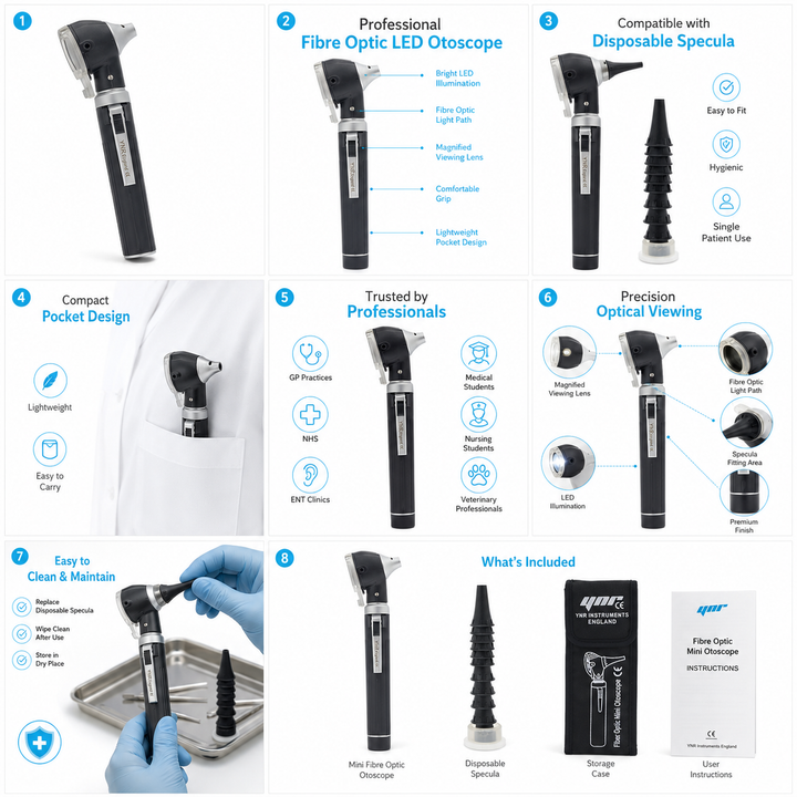 YNR Mini Fibre Optic Otoscope – CE Approved Medical Diagnostic Ear Examination Device – LED Pocket Otoscope for GP,…