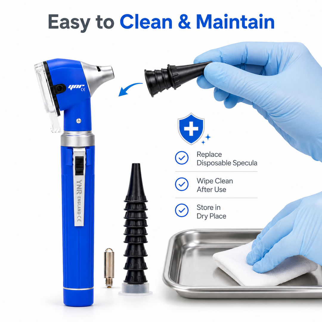 OPI Mini Fibre-Optic LED Pocket Otoscope – Professional ENT Instrument for Ear and External Auditory Canal Examination with Colour Options