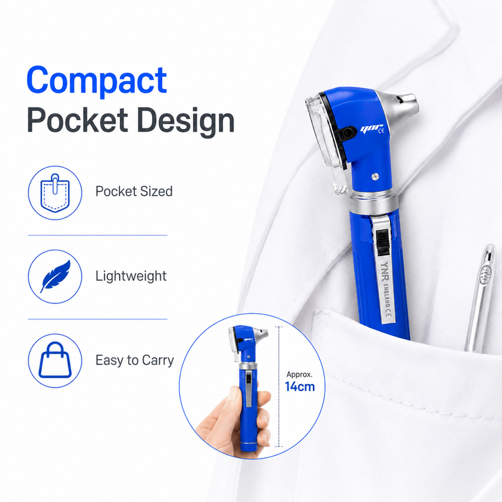 OPI Mini Fibre-Optic LED Pocket Otoscope – Professional ENT Instrument for Ear and External Auditory Canal Examination with Colour Options