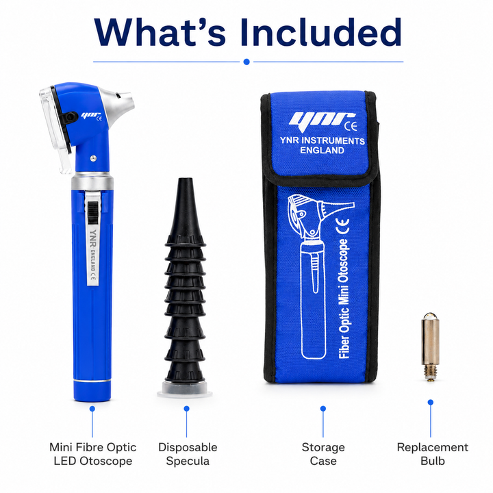 OPI Mini Fibre-Optic LED Pocket Otoscope – Professional ENT Instrument for Ear and External Auditory Canal Examination with Colour Options