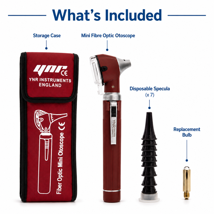 OPI Mini Fibre-Optic LED Pocket Otoscope – Professional ENT Instrument for Ear and External Auditory Canal Examination with Colour Options