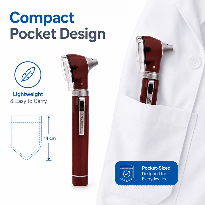 OPI Mini Fibre-Optic LED Pocket Otoscope – Professional ENT Instrument for Ear and External Auditory Canal Examination with Colour Options