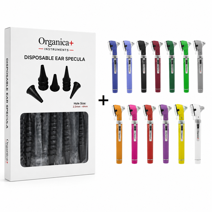 OPI Mini Fibre-Optic Otoscope with 300 Disposable Specula – Professional Ear Examination Bundle with Multiple Colour Options