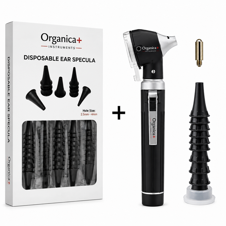 OPI Mini Fibre-Optic Otoscope with 300 Disposable Specula – Professional Ear Examination Bundle with Multiple Colour Options