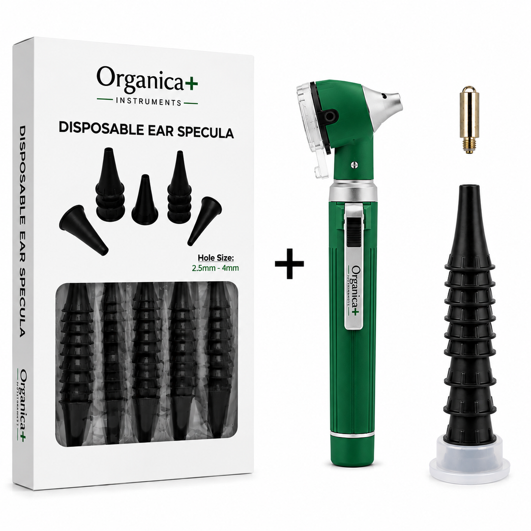 OPI Mini Fibre-Optic Otoscope with 300 Disposable Specula – Professional Ear Examination Bundle with Multiple Colour Options