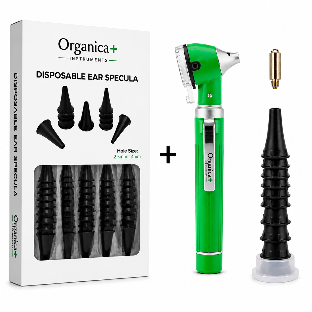 OPI Mini Fibre-Optic Otoscope with 300 Disposable Specula – Professional Ear Examination Bundle with Multiple Colour Options