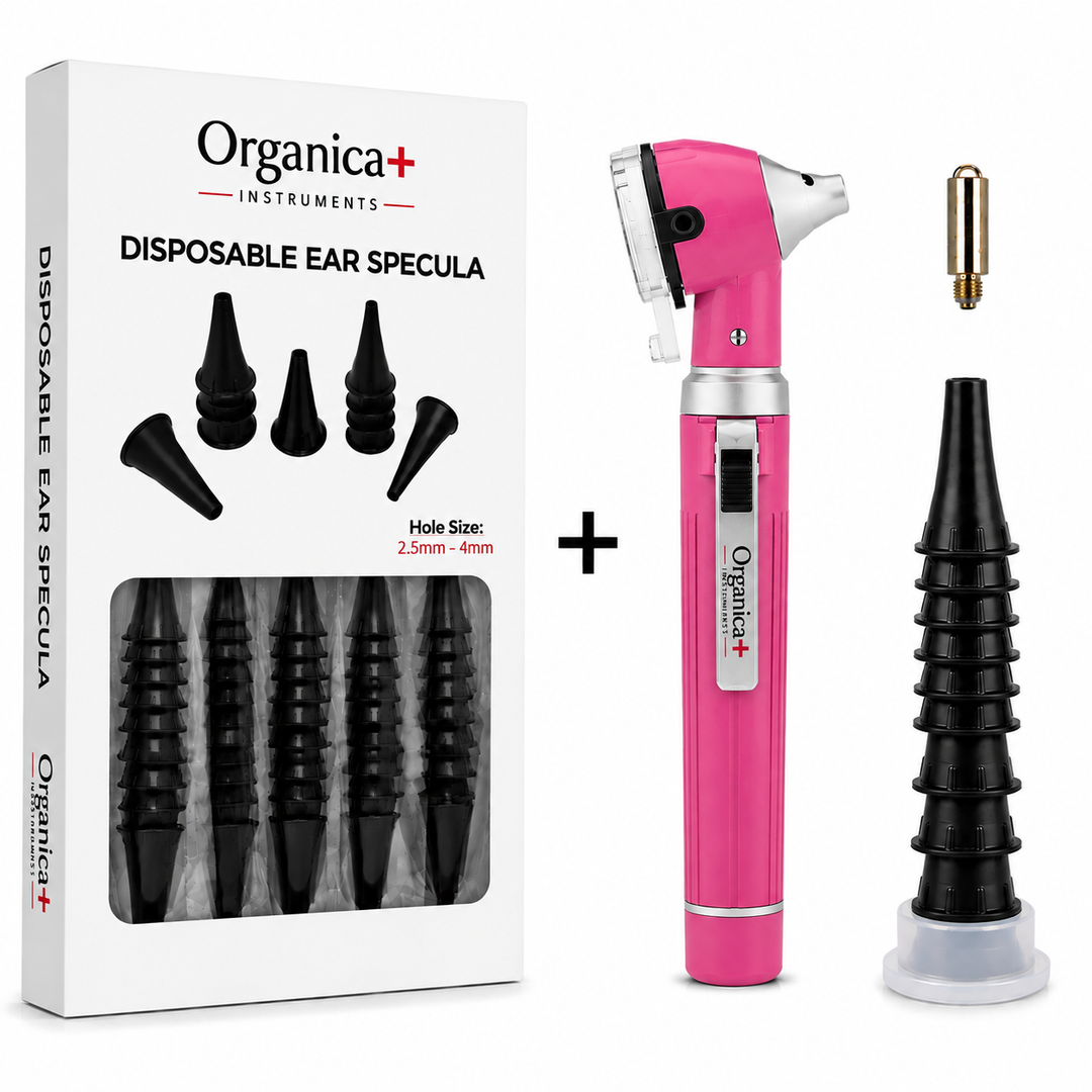 OPI Mini Fibre-Optic Otoscope with 300 Disposable Specula – Professional Ear Examination Bundle with Multiple Colour Options