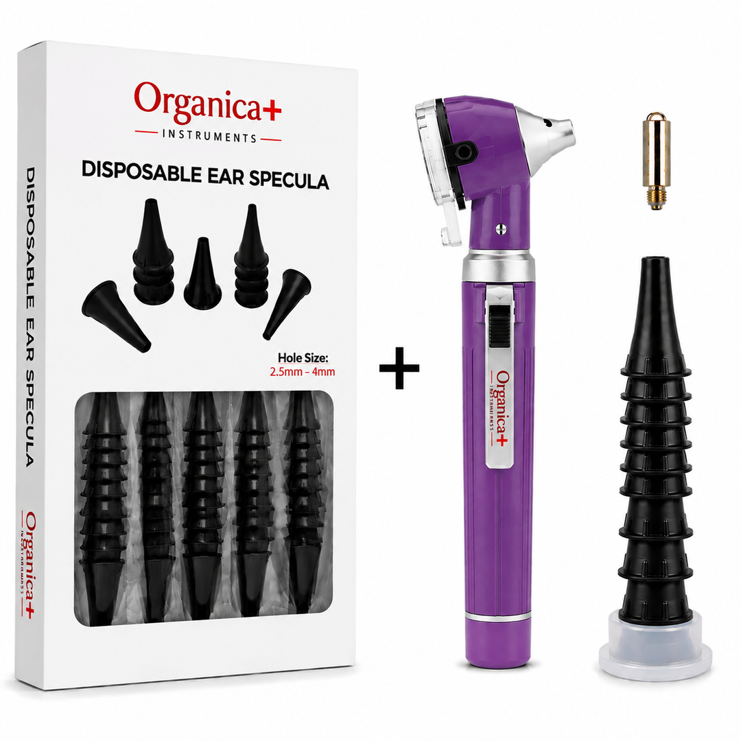 OPI Mini Fibre-Optic Otoscope with 300 Disposable Specula – Professional Ear Examination Bundle with Multiple Colour Options