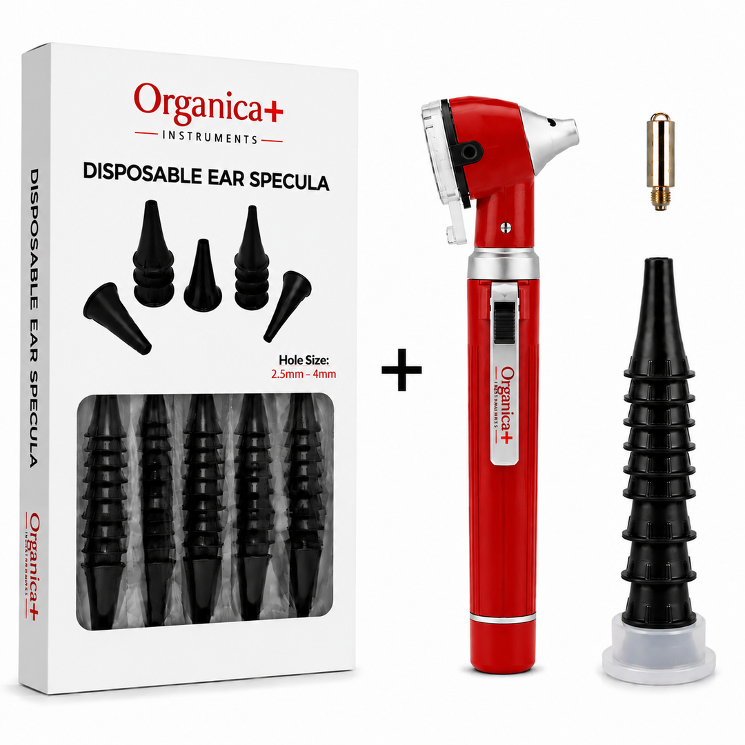 OPI Mini Fibre-Optic Otoscope with 300 Disposable Specula – Professional Ear Examination Bundle with Multiple Colour Options