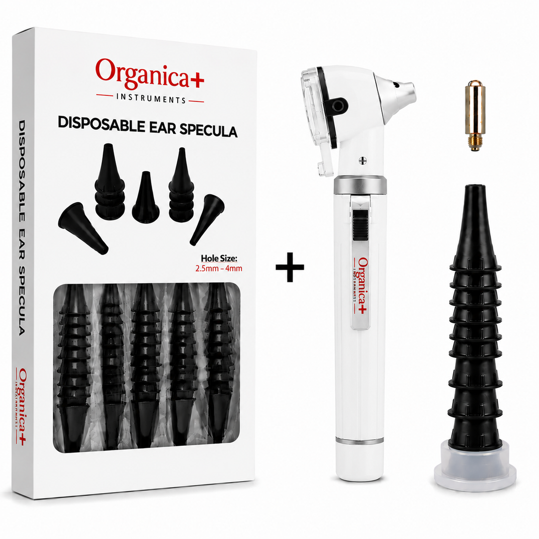 OPI Mini Fibre-Optic Otoscope with 300 Disposable Specula – Professional Ear Examination Bundle with Multiple Colour Options