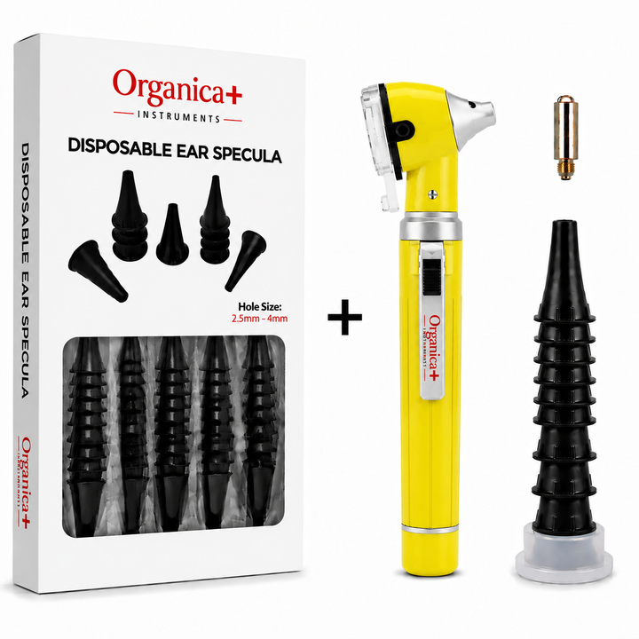 OPI Mini Fibre-Optic Otoscope with 300 Disposable Specula – Professional Ear Examination Bundle with Multiple Colour Options