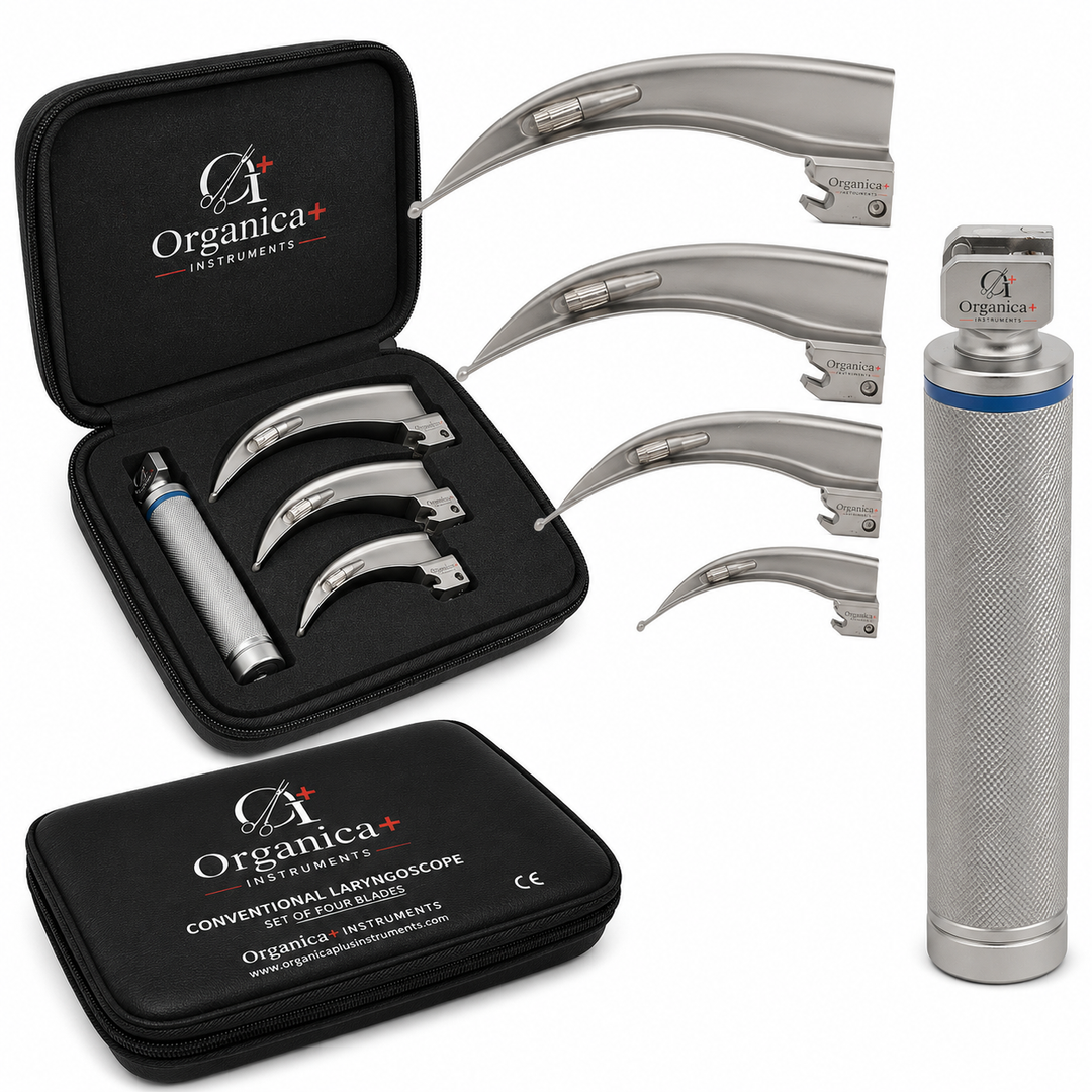OPI Macintosh Conventional Laryngoscope Kit with Handle and Four Curved Blades – Professional Airway Instrument Set for Trained Clinical Use