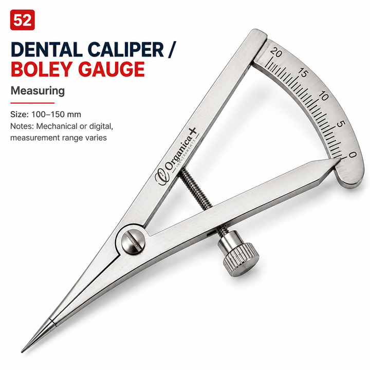 Organica Plus Instruments 20mm Castroviejo Dental Caliper – Straight &amp; Curved Stainless Steel Measuring Instrument for Dental Implant &amp; Laboratory Use