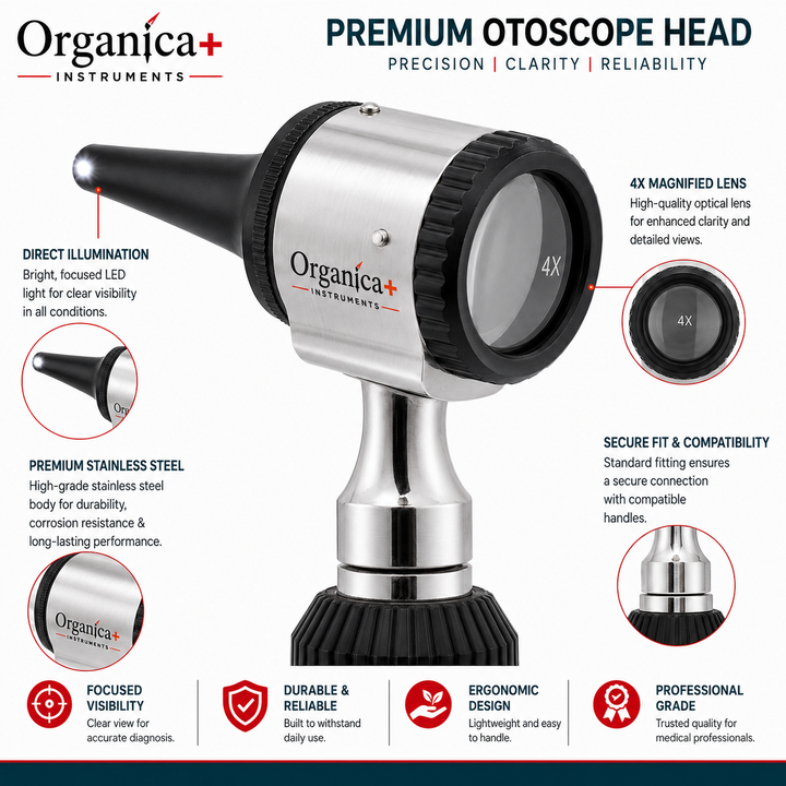 OPI LED Otoscope Auriscope with 4× Magnification – Professional ENT Instrument for Ear and External Auditory Canal Examination