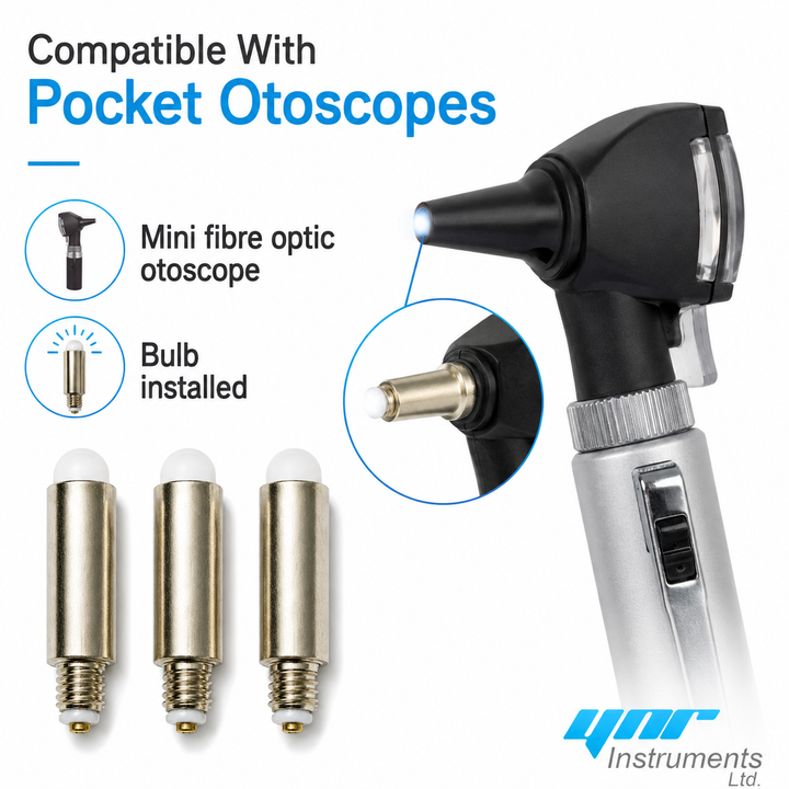 YNR Otoscope Replacement Bulbs – Set of Three Mini Fibre-Optic Pocket Diagnostic Lamps for Compatible Ear-Examination Instruments