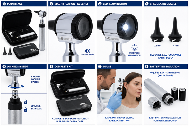 YNR LED Otoscope Auriscope with 4× Magnification – Professional ENT Instrument for Ear and External Auditory Canal Examination