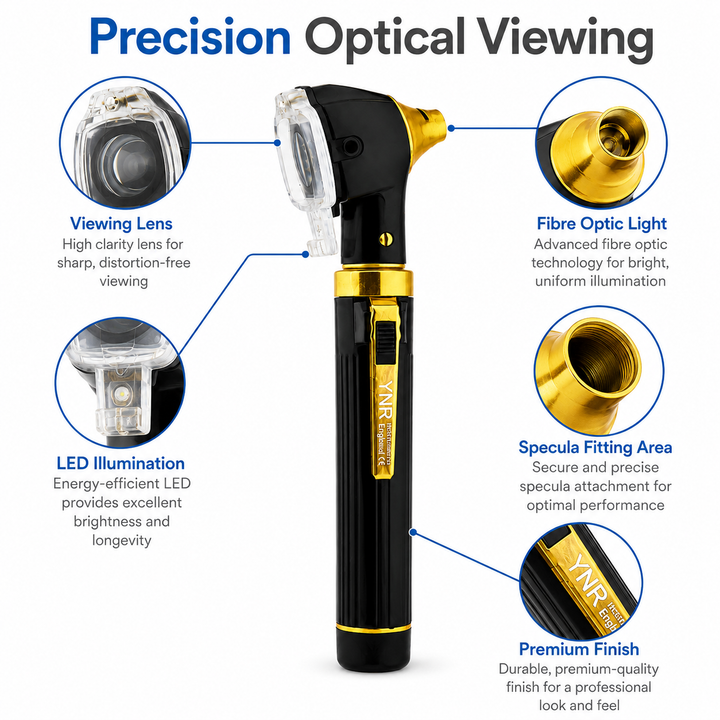 OPI Mini Fibre-Optic LED Pocket Otoscope – Professional ENT Instrument for Ear and External Auditory Canal Examination with Colour Options