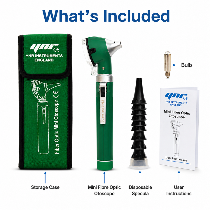 OPI Mini Fibre-Optic LED Pocket Otoscope – Professional ENT Instrument for Ear and External Auditory Canal Examination with Colour Options
