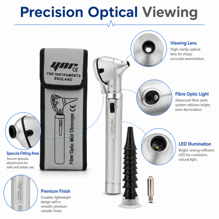OPI Mini Fibre-Optic LED Pocket Otoscope – Professional ENT Instrument for Ear and External Auditory Canal Examination with Colour Options