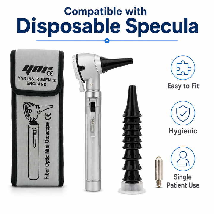 OPI Mini Fibre-Optic LED Pocket Otoscope – Professional ENT Instrument for Ear and External Auditory Canal Examination with Colour Options