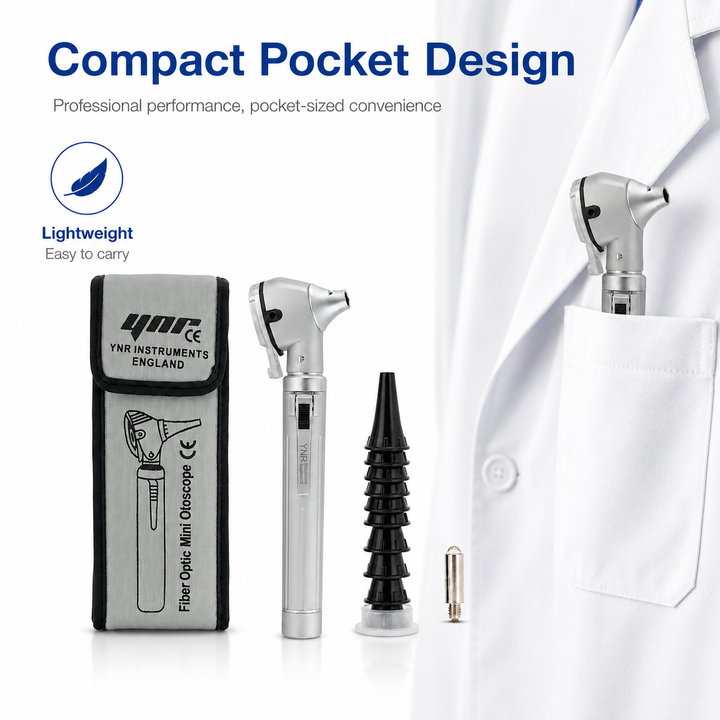 OPI Mini Fibre-Optic LED Pocket Otoscope – Professional ENT Instrument for Ear and External Auditory Canal Examination with Colour Options