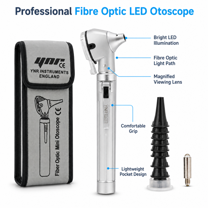 OPI Mini Fibre-Optic LED Pocket Otoscope – Professional ENT Instrument for Ear and External Auditory Canal Examination with Colour Options