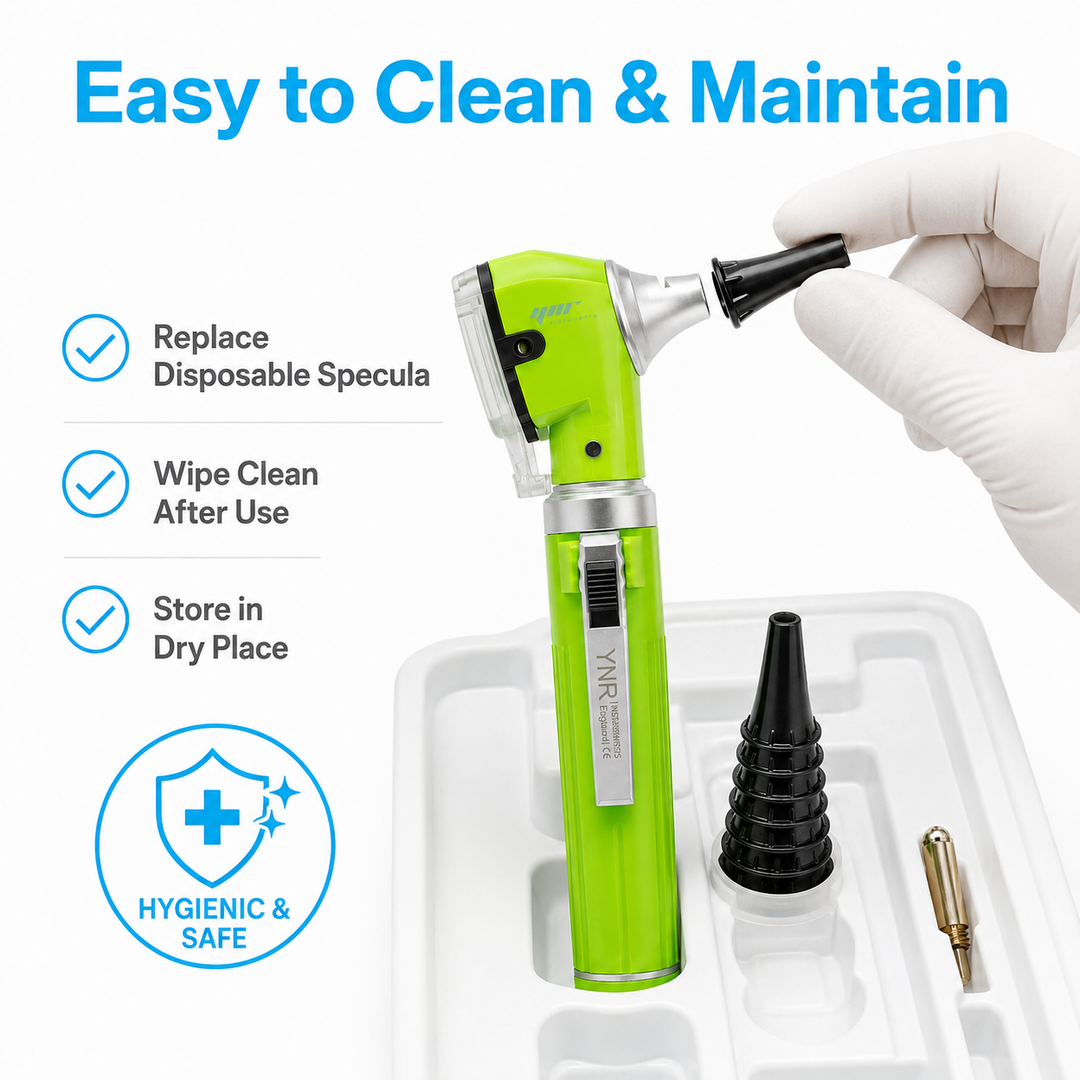 OPI Mini Fibre-Optic LED Pocket Otoscope – Professional ENT Instrument for Ear and External Auditory Canal Examination with Colour Options