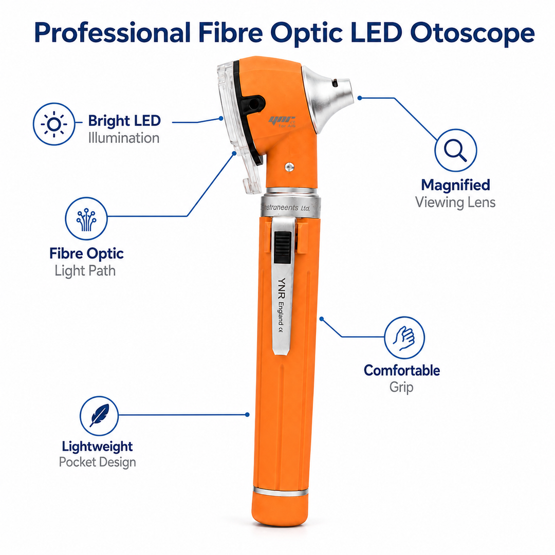 OPI Mini Fibre-Optic LED Pocket Otoscope – Professional ENT Instrument for Ear and External Auditory Canal Examination with Colour Options