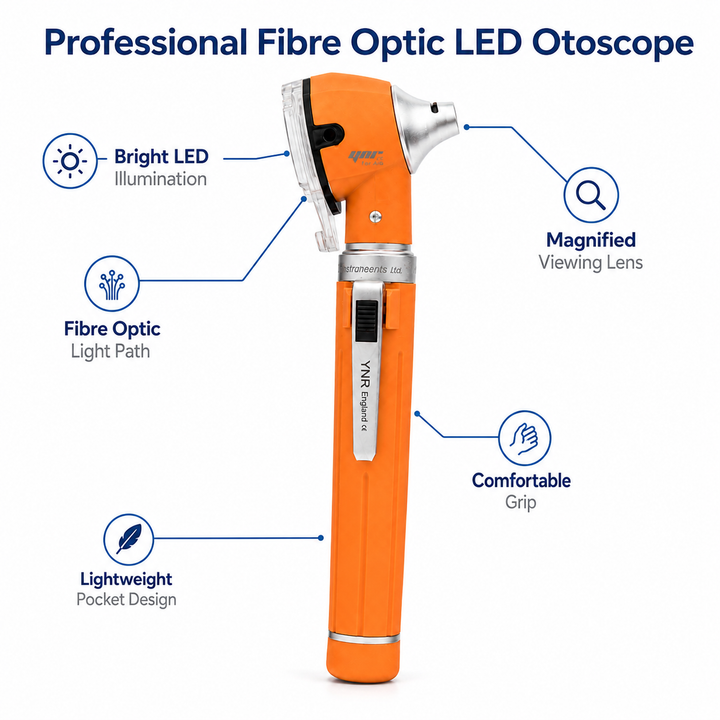 OPI Mini Fibre-Optic LED Pocket Otoscope – Professional ENT Instrument for Ear and External Auditory Canal Examination with Colour Options