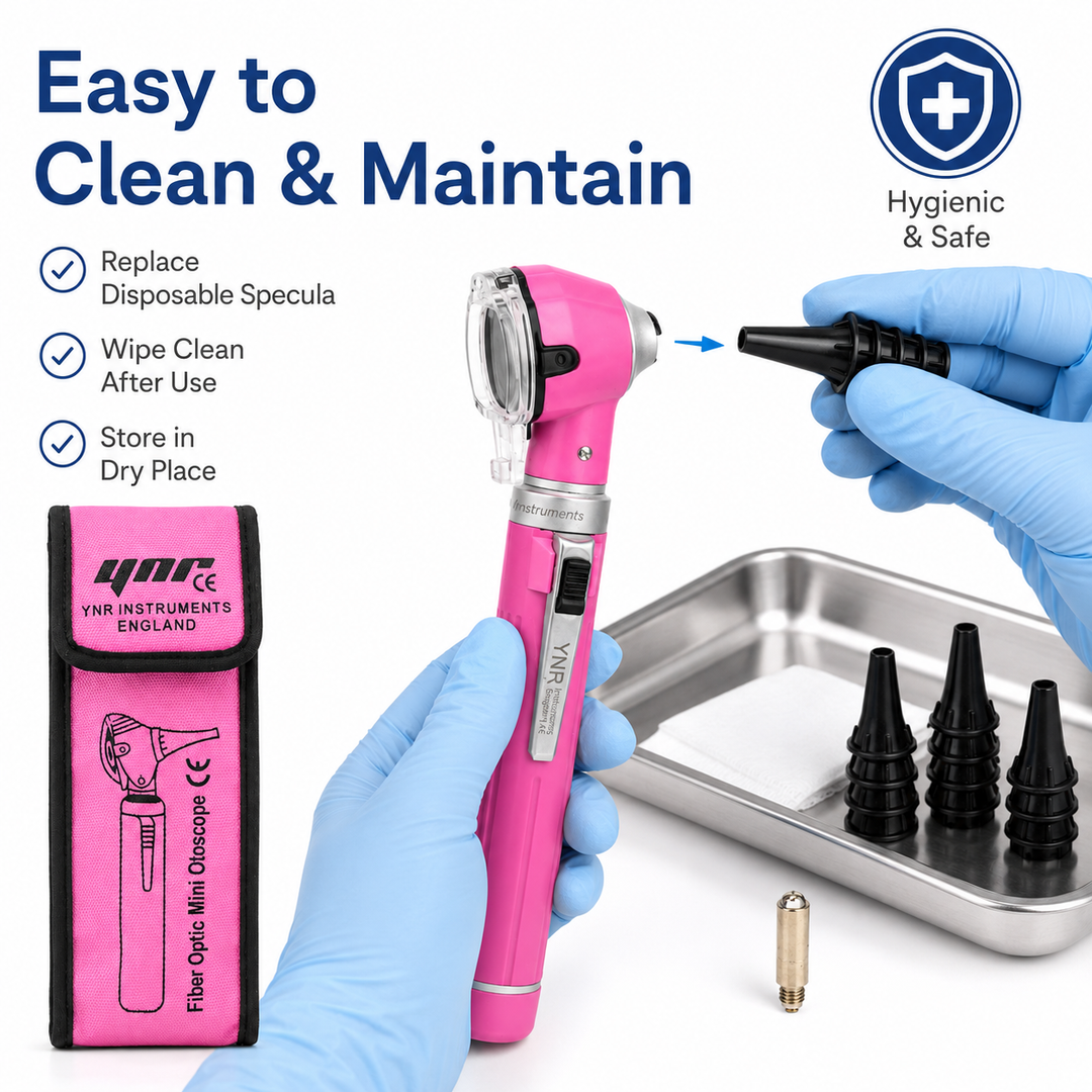 OPI Mini Fibre-Optic LED Pocket Otoscope – Professional ENT Instrument for Ear and External Auditory Canal Examination with Colour Options