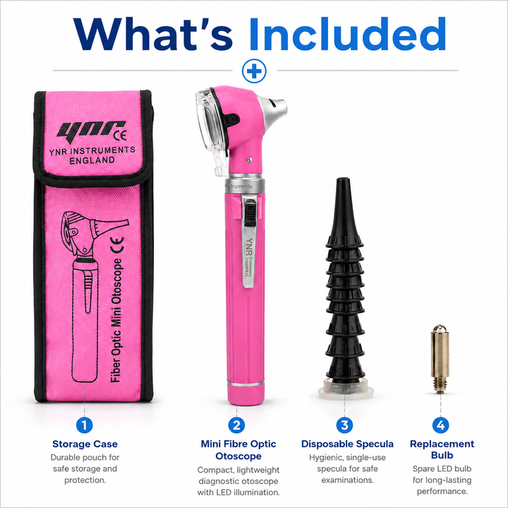 OPI Mini Fibre-Optic LED Pocket Otoscope – Professional ENT Instrument for Ear and External Auditory Canal Examination with Colour Options