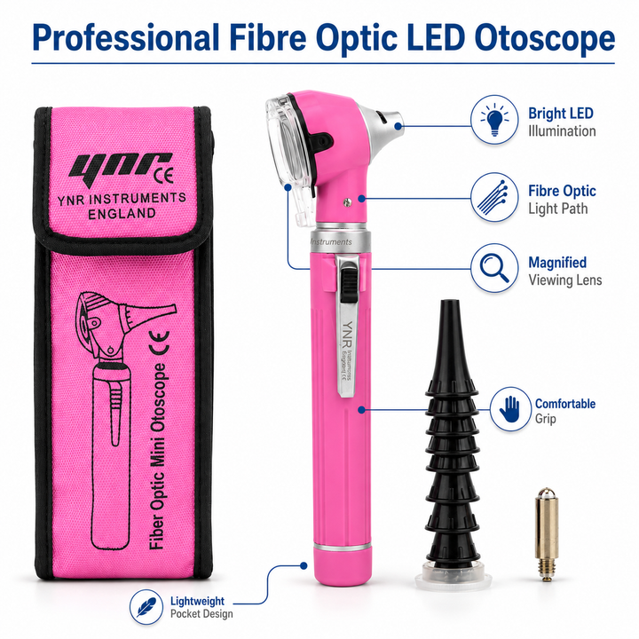 OPI Mini Fibre-Optic LED Pocket Otoscope – Professional ENT Instrument for Ear and External Auditory Canal Examination with Colour Options