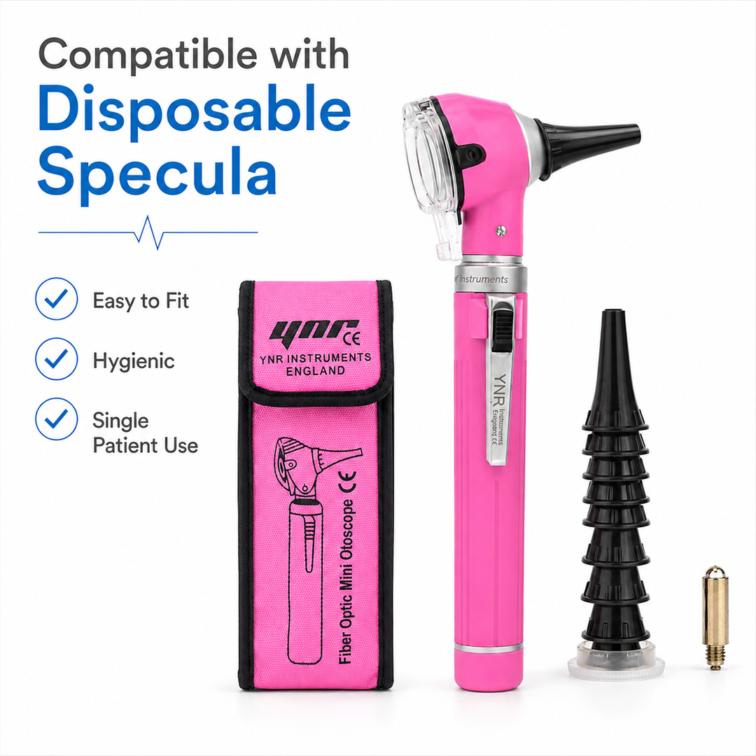 OPI Mini Fibre-Optic LED Pocket Otoscope – Professional ENT Instrument for Ear and External Auditory Canal Examination with Colour Options