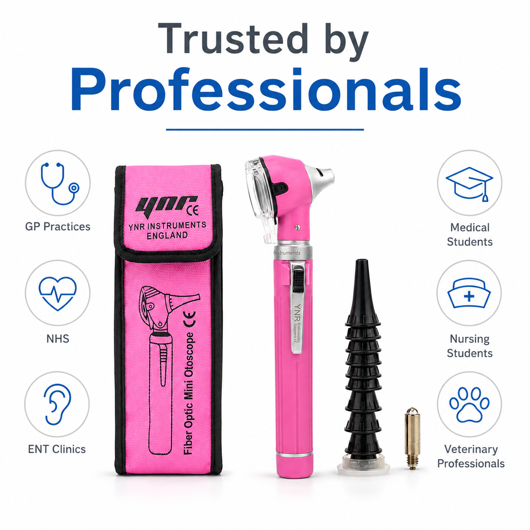 OPI Mini Fibre-Optic LED Pocket Otoscope – Professional ENT Instrument for Ear and External Auditory Canal Examination with Colour Options