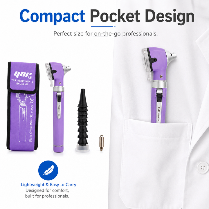 OPI Mini Fibre-Optic LED Pocket Otoscope – Professional ENT Instrument for Ear and External Auditory Canal Examination with Colour Options