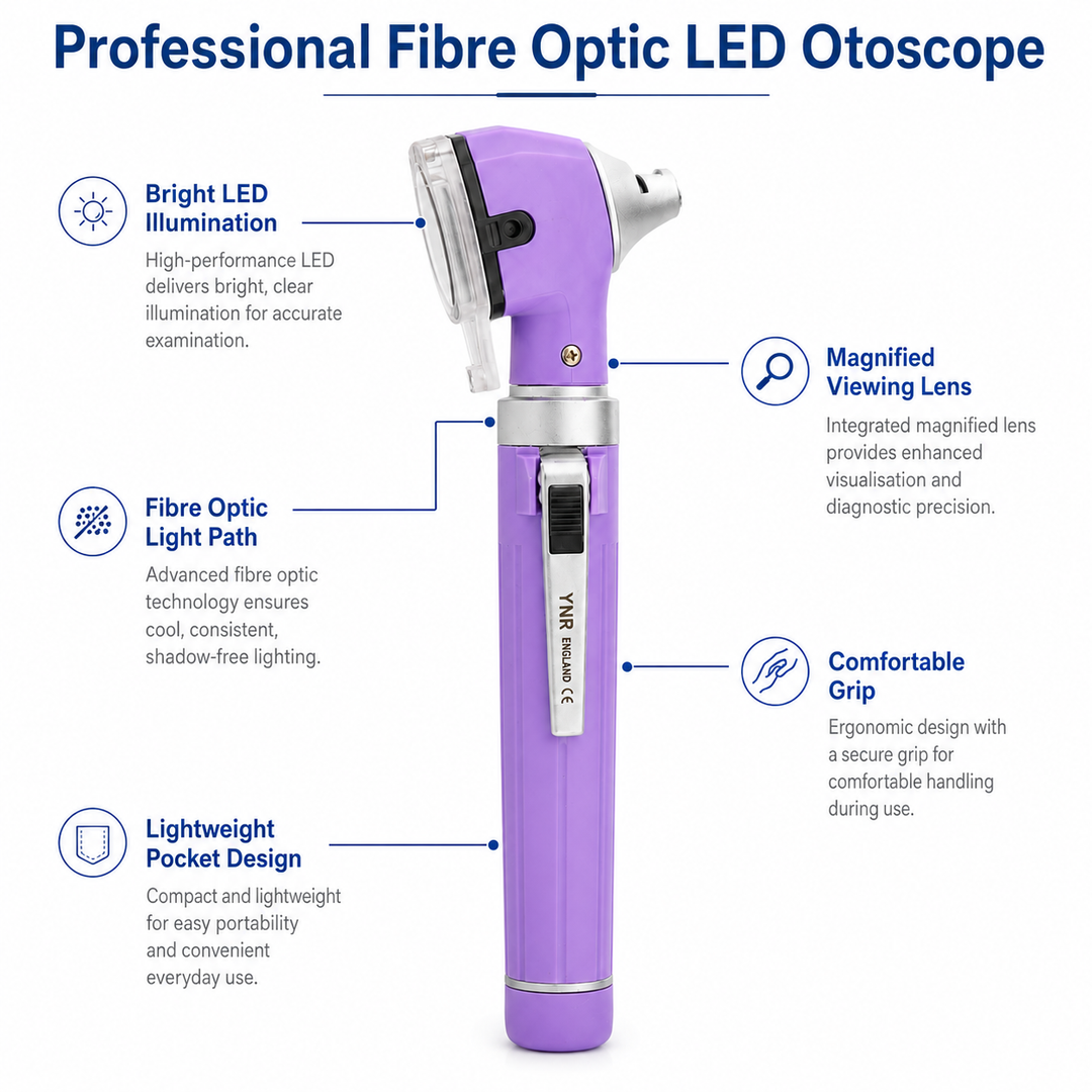 OPI Mini Fibre-Optic LED Pocket Otoscope – Professional ENT Instrument for Ear and External Auditory Canal Examination with Colour Options