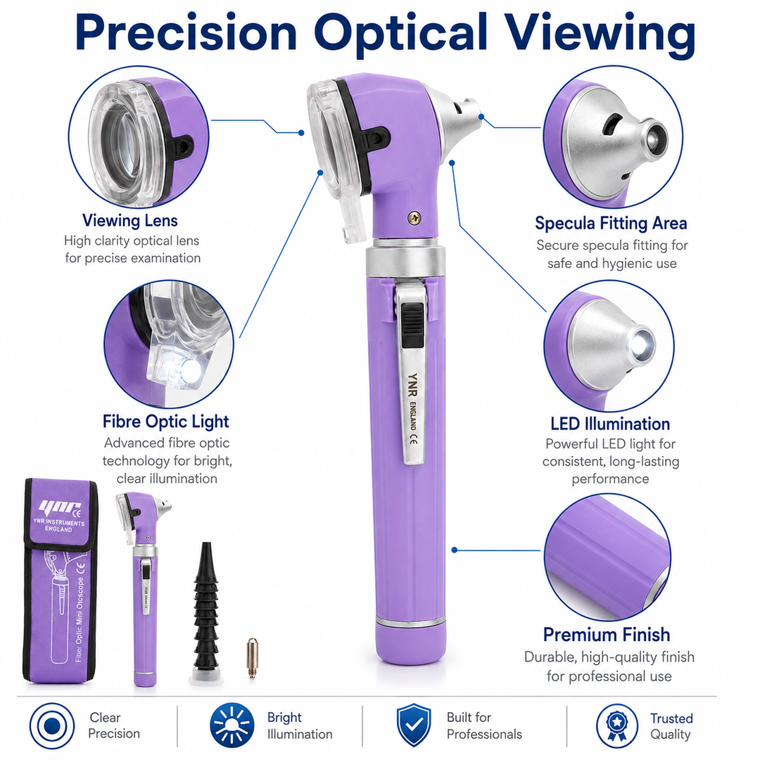 OPI Mini Fibre-Optic LED Pocket Otoscope – Professional ENT Instrument for Ear and External Auditory Canal Examination with Colour Options