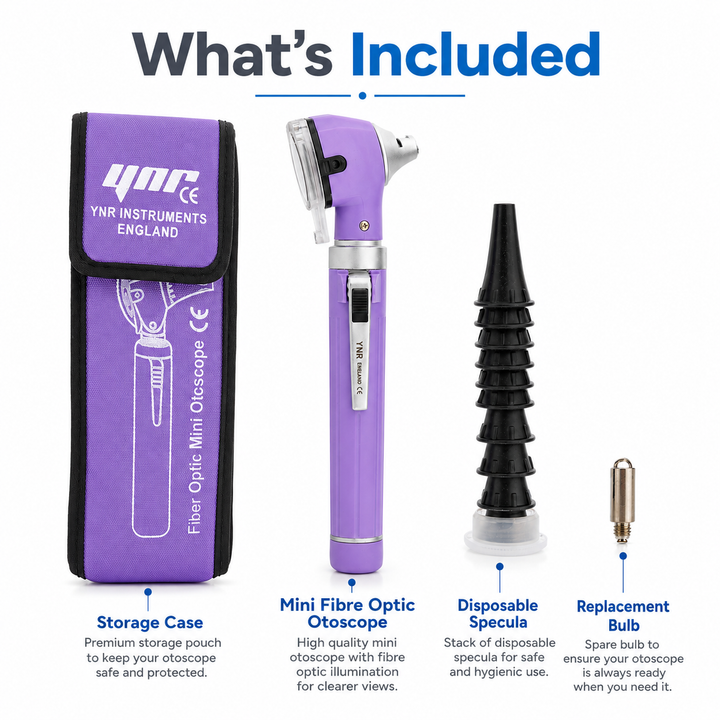 OPI Mini Fibre-Optic LED Pocket Otoscope – Professional ENT Instrument for Ear and External Auditory Canal Examination with Colour Options