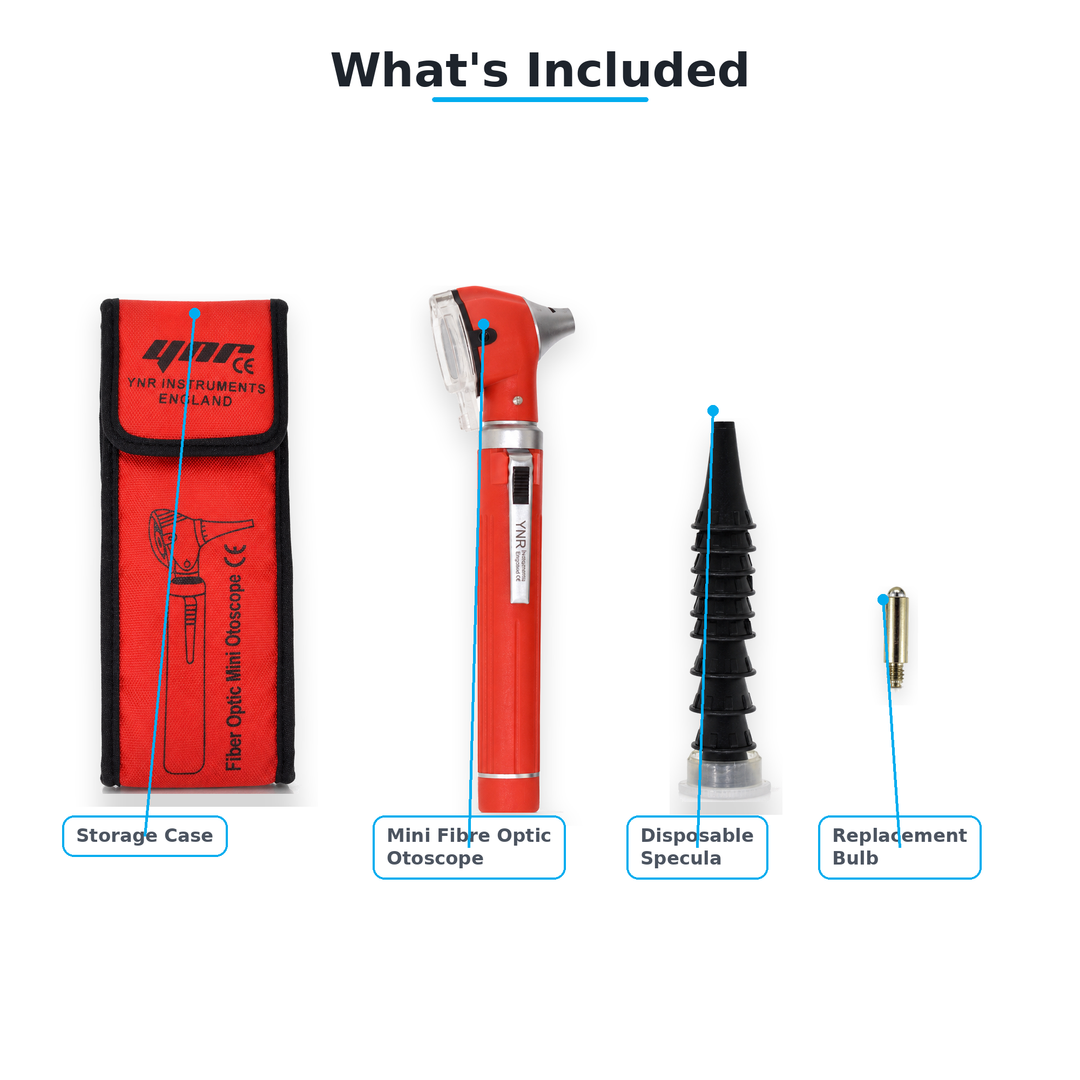 OPI Mini Fibre-Optic LED Pocket Otoscope – Professional ENT Instrument for Ear and External Auditory Canal Examination with Colour Options