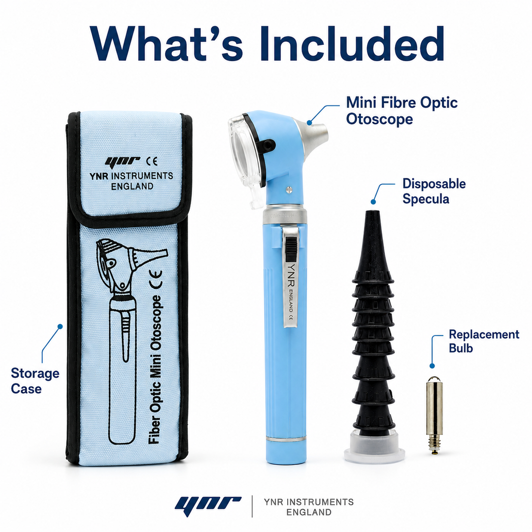 OPI Mini Fibre-Optic LED Pocket Otoscope – Professional ENT Instrument for Ear and External Auditory Canal Examination with Colour Options