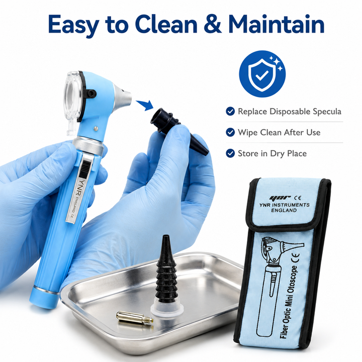 OPI Mini Fibre-Optic LED Pocket Otoscope – Professional ENT Instrument for Ear and External Auditory Canal Examination with Colour Options
