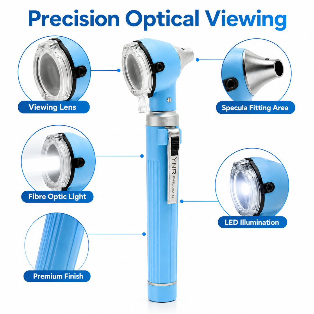 OPI Mini Fibre-Optic LED Pocket Otoscope – Professional ENT Instrument for Ear and External Auditory Canal Examination with Colour Options
