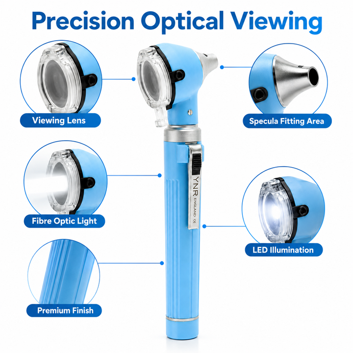 OPI Mini Fibre-Optic LED Pocket Otoscope – Professional ENT Instrument for Ear and External Auditory Canal Examination with Colour Options