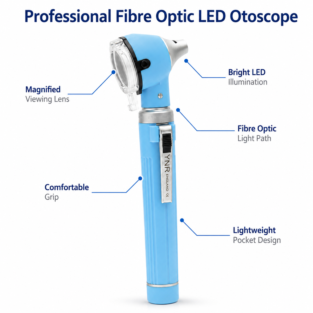 OPI Mini Fibre-Optic LED Pocket Otoscope – Professional ENT Instrument for Ear and External Auditory Canal Examination with Colour Options