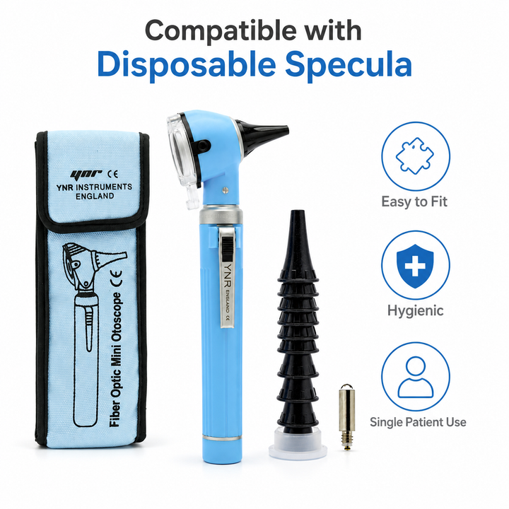 OPI Mini Fibre-Optic LED Pocket Otoscope – Professional ENT Instrument for Ear and External Auditory Canal Examination with Colour Options