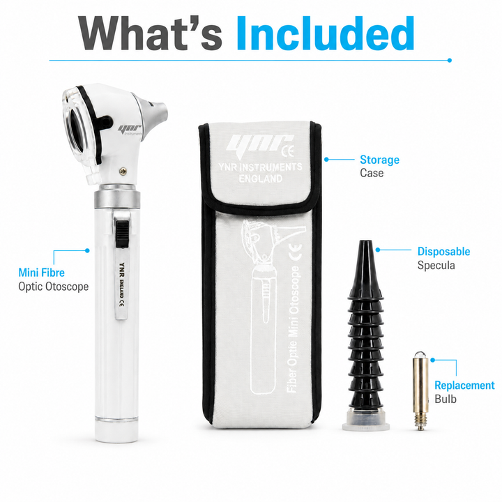 OPI Mini Fibre-Optic LED Pocket Otoscope – Professional ENT Instrument for Ear and External Auditory Canal Examination with Colour Options