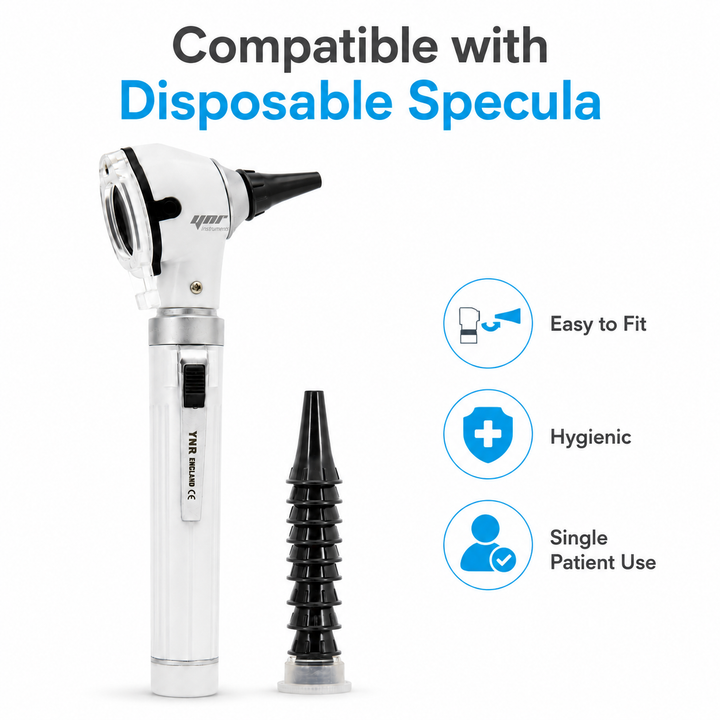 OPI Mini Fibre-Optic LED Pocket Otoscope – Professional ENT Instrument for Ear and External Auditory Canal Examination with Colour Options