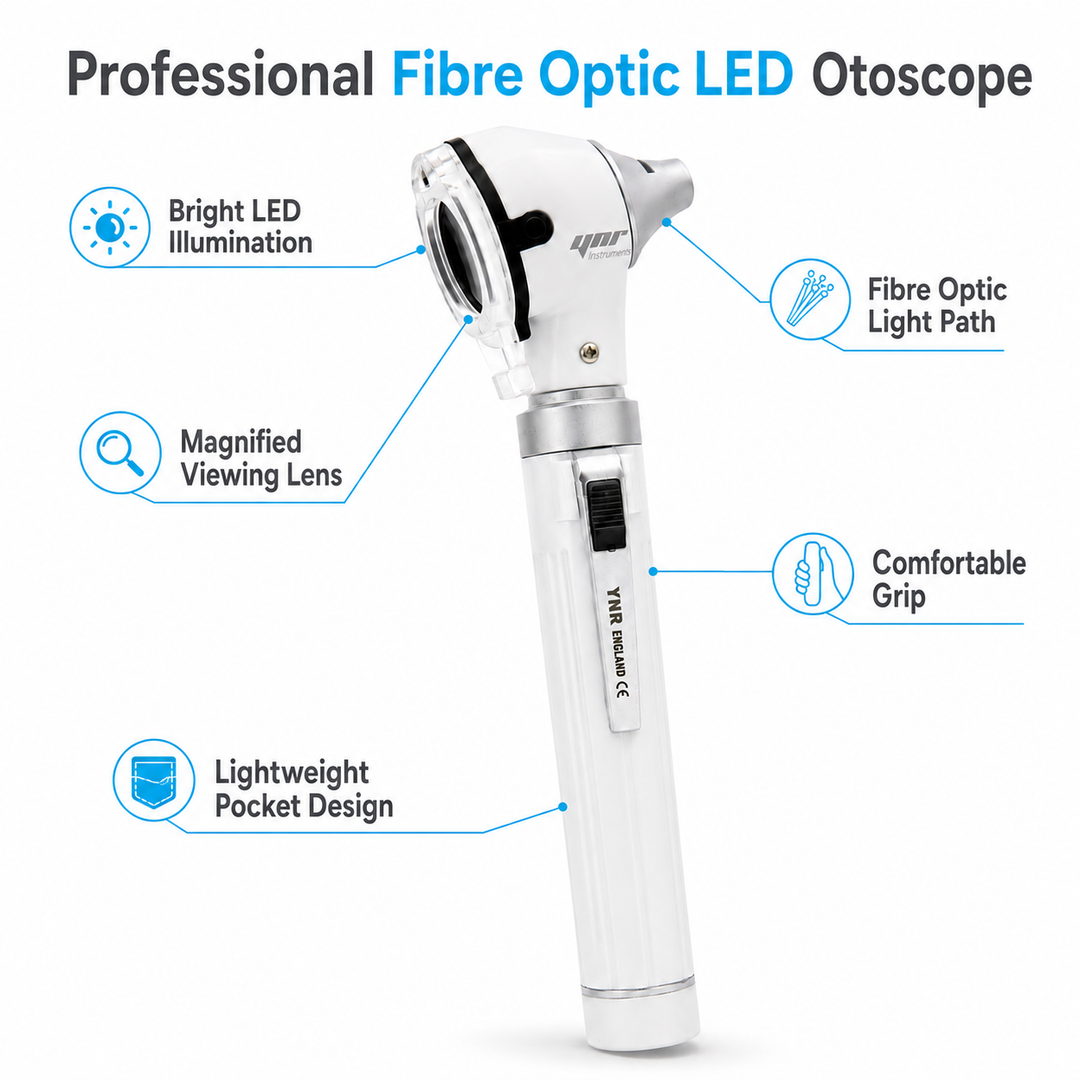 OPI Mini Fibre-Optic LED Pocket Otoscope – Professional ENT Instrument for Ear and External Auditory Canal Examination with Colour Options
