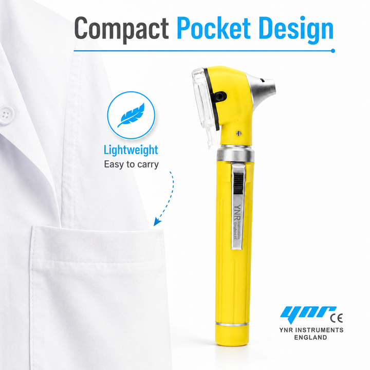 OPI Mini Fibre-Optic LED Pocket Otoscope – Professional ENT Instrument for Ear and External Auditory Canal Examination with Colour Options
